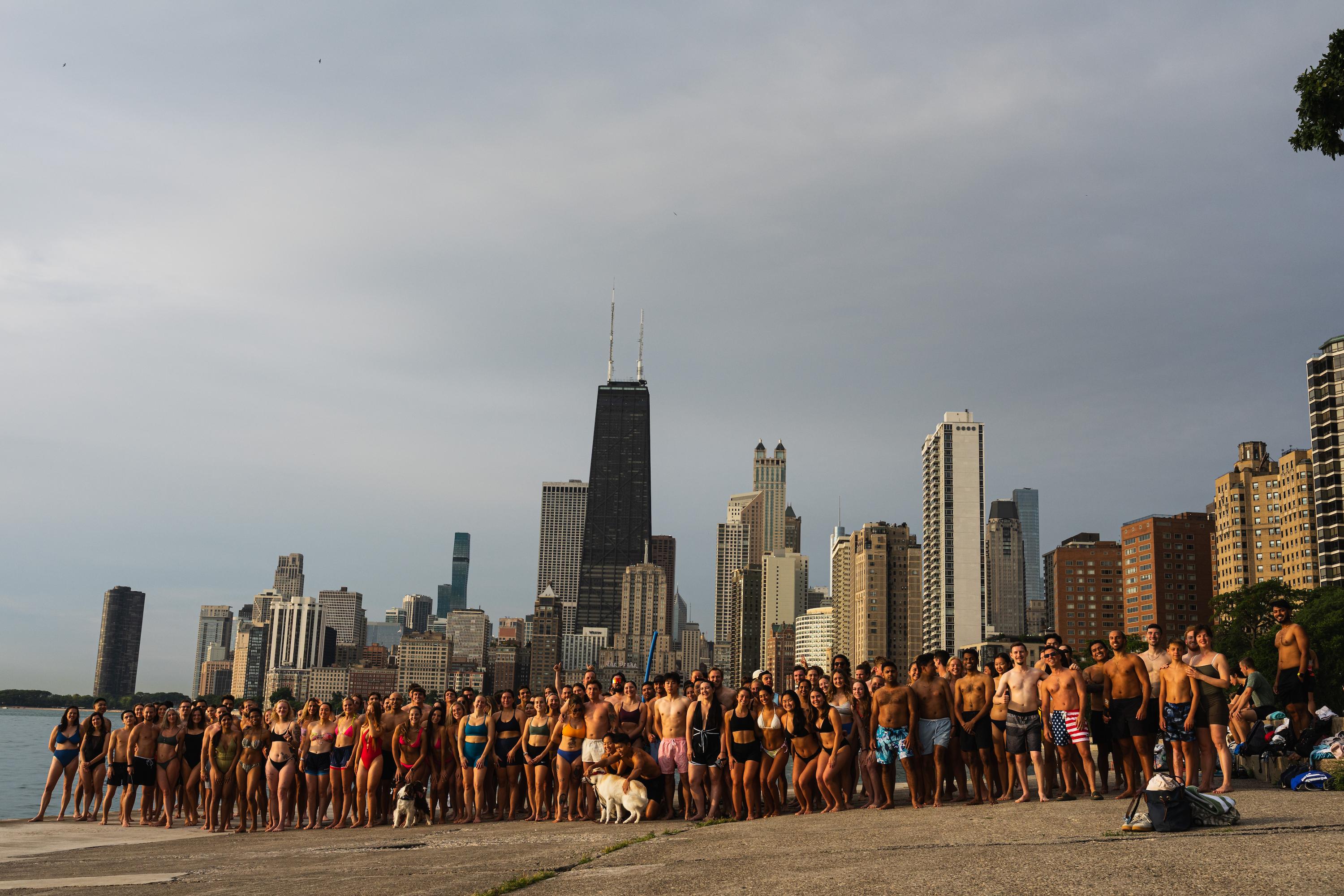 Participants pose for photo during Frosty Fridays near the Lincoln Park Chess Pavilion on June 24, 2026.
