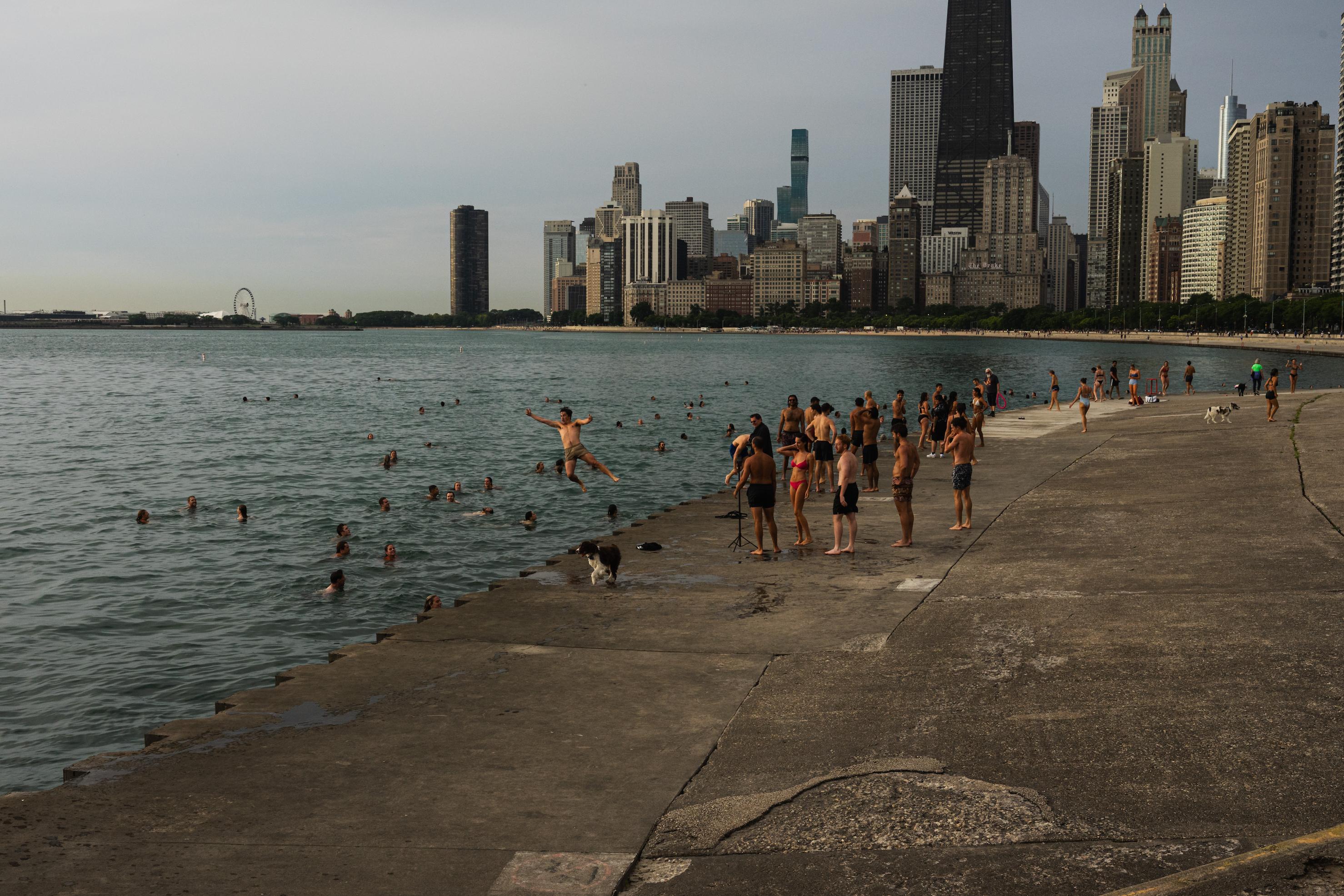 Around a hundred people jumped into Lake Michigan near the Lincoln Park chess pavilion for Frosty Fridays. June 24, 2026.